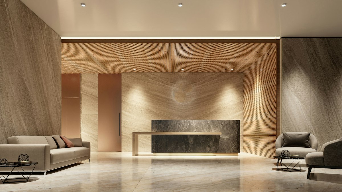 Modern reception lobby with front desk