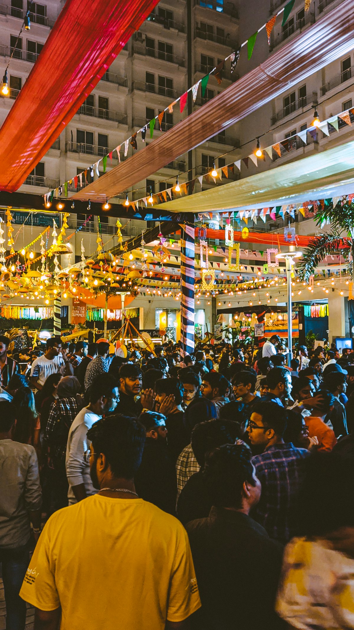 Busy crowd at an evening event